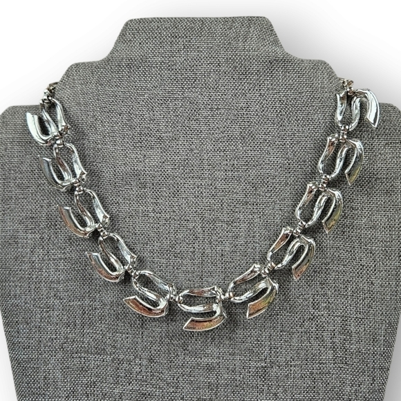 Vintage 50s Choker Necklace Silver Tone Wide Link Chain Adjustable 13" - 16.5" - Picture 5 of 7